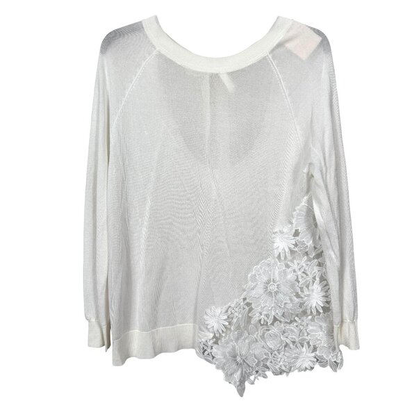 Semicouture Sweater Womens Medium White Embroidered Floral Mesh Lightweight - Picture 1 of 11